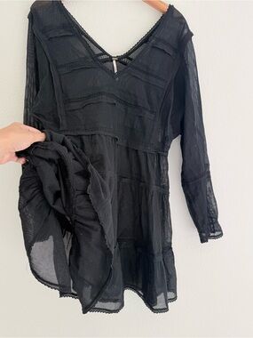 Free People Berlin mini dress sheer mesh lace ruffle trim Flowy beach cover